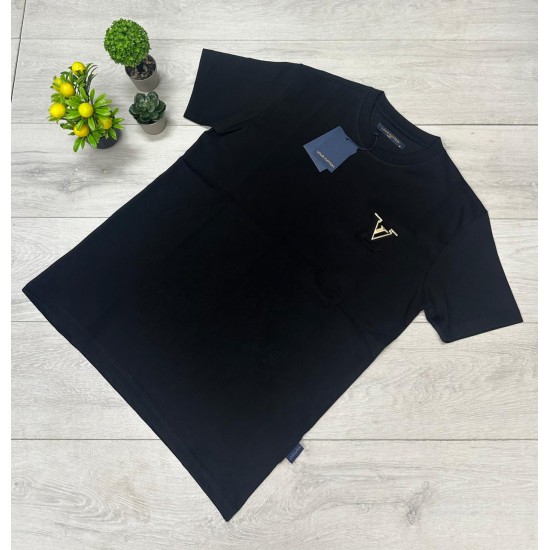 Louis Vuitton Μαύρο T-Shirt με Χρυσό Λογότυπο V