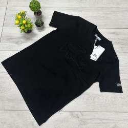 Lacoste Μαύρο T-Shirt με Ανάγλυφο Κροκόδειλο